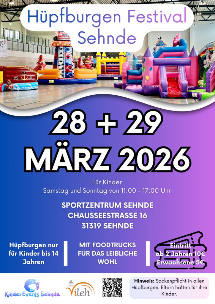 Flyer zum Hüpfburgen Festival Sehnde 2026 im Sportzentrum Sehnde