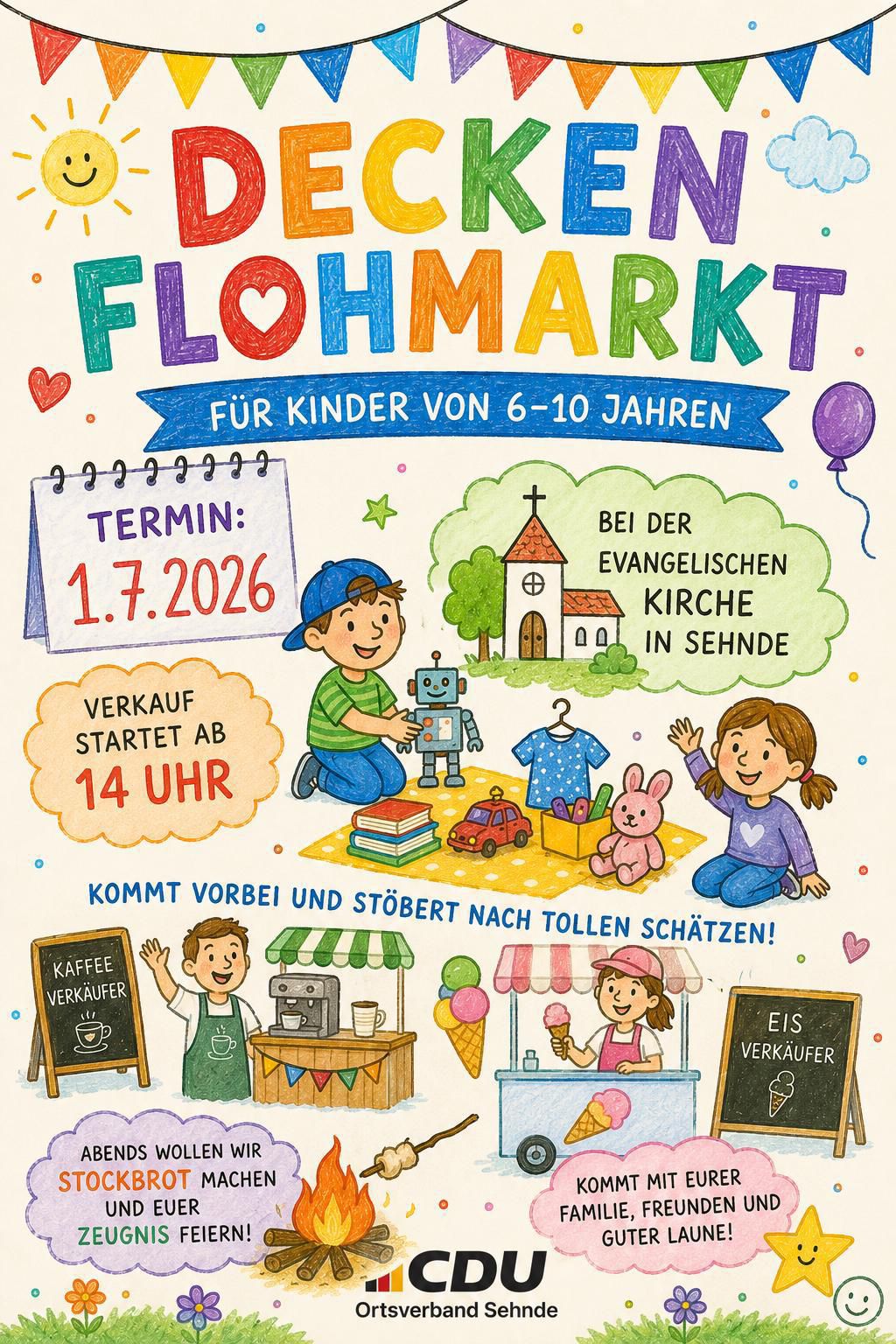 Plakat Deckenflohmarkt Sehnde am 1. Juli 2026